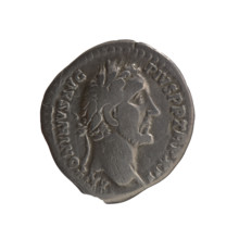 Denarius of Antoninus Pius (86–161; Roman emperor 138–161). Obverse: Head of Antoninus Pius in a