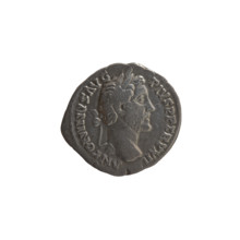 Denarius of Antoninus Pius (86–161; Roman emperor 138–161). Obverse: head of Antoninus Pius with a