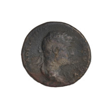 Hadrian (76–138; Roman emperor 117–138). Obverse: head of Hadrian in laurel wreath facing right;