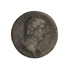 Hadrian (76–138; Roman emperor 117–138). Obverse: head of Hadrian in laurel wreath facing right;