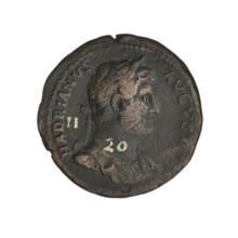 Hadrian (76–138; Roman emperor 117–138). Obverse: head of Hadrian in laurel wreath facing right;
