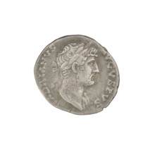 Denarius of Hadrian (76–138; Roman emperor 117–138). Obverse: head of Hadrian in laurel wreath