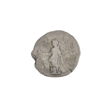 Denarius of Hadrian (76–138 CE), Roman emperor 117–138. Obverse: head of Hadrian in laurel wreath