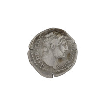 Denarius of Hadrian (76–138; Roman emperor 117–138). Obverse: head of Hadrian with laurel wreath