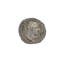 Denarius of Hadrian (76–138; Roman emperor 117–138). Obverse: head of Hadrian in laurel wreath