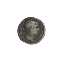 Denarius of Hadrian (76–138; Roman emperor 117–138). Obverse: head of Hadrian in laurel wreath