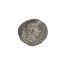 Denarius of Hadrian (r. 117–138). Obverse: laureate head of Hadrian facing right; rim inscription