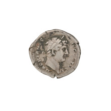 Denarius of Hadrian (76–138 CE; Roman emperor 117–138). Obverse: head of Hadrian with laurel wreath