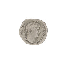 Denarius of Hadrian (76–138; Roman emperor 117–138). Obverse: head of Hadrian in laurel wreath