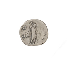 Denarius of Hadrian (76–138 CE; Roman emperor 117–138). Obverse: head of Hadrian in laurel wreath
