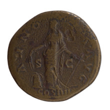 Sestertius, Antoninus Pius (86–161; Roman emperor 138–161), issuer. Obverse: Head of Antoninus Pius