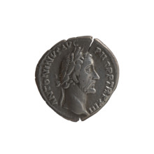Denarius of Antoninus Pius (86–161; Roman emperor 138–161), c. 149–150. Obverse: Head of Antoninus