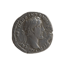 Denarius of Antoninus Pius (reigned 138–161). Obverse: head of the emperor wearing a laurel wreath,