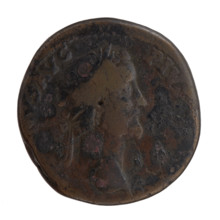 Sestertius, Antoninus Pius (86–161; Roman emperor 138–161). Obverse: head of Antoninus Pius in a