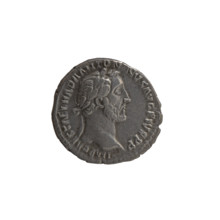 Denarius of Antoninus Pius (86–161; Roman emperor 138–161). Obverse: head of the emperor in a