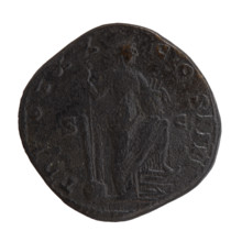 Sestertius, Antoninus Pius (86–161; Roman emperor 138–161), issuer. Obverse: Head of the emperor in