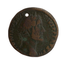 Sestertius (with a hole), Antoninus Pius (86–161; Roman Emperor 138–161), issuer. Obverse: Head of