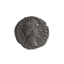 Denarius of Antoninus Pius (86–161; Roman emperor 138–161). Obverse: Head of Antoninus Pius in a