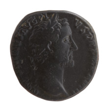 Sestertius, Antoninus Pius (86–161; Roman emperor 138–161), obverse: head of the emperor in a
