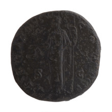 Sestertius, Antoninus Pius (86–161; Roman emperor 138–161) — obverse: head of the emperor in a
