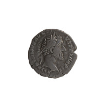 Denarius of Antoninus Pius (86–161; Roman emperor 138–161). Obverse: Head of the emperor in a