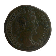 Sestertius, Antoninus Pius (86–161; Roman emperor 138–161) — obverse: bust of Antoninus Pius with a