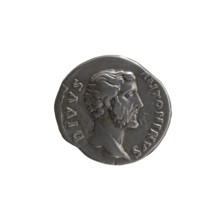 Denarius; obverse: head of Antoninus Pius bare to the right, inscription 'DIVVS ANTONINVS' around;
