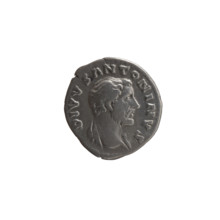 Denarius; obverse: Head of Antoninus Pius without a covering, with drapery on the left shoulder,