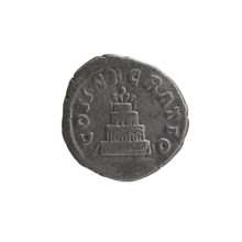 Denarius, after 161 CE. Obverse: Head of Antoninus Pius without a covering facing right,