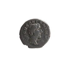 Denarius, after 161 CE. Obverse: Head of Antoninus Pius draped on left shoulder, bare-headed,