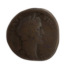 Sestertius of Antoninus Pius (86–161; Roman emperor 138–161). Obverse: head of the emperor in a