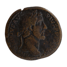 Sestertius, Antoninus Pius (86–161; Roman emperor 138–161), issuer. Obverse: Head of Antoninus Pius