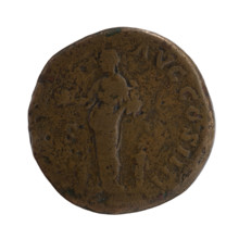 Sestertius of Antoninus Pius (86–161; Roman emperor 138–161). Obverse: Head of Antoninus Pius in a
