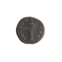 Denarius of Antoninus Pius (86–161; Roman emperor 138–161). Obverse: Bust of Faustina I in drapery