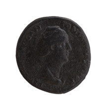 Dupondius/as; obverse: bust of Faustina the Elder in drapery to the right, inscription 'FAVSTINA