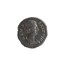 Denarius, posthumous issue for Faustina the Elder (98–141; Roman empress 138–141) and Antoninus