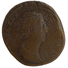 Sestertius, posthumous issue of Faustina the Elder (98–141; Roman empress 138–141); issuer