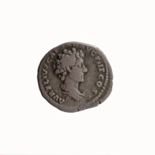 Denarius; obverse: head of Antoninus Pius in a laurel wreath to the right, legend NINVS AVG PI - VS