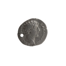 Denarius (with a hole), Marcus Aurelius (121–180; Roman emperor 161–180), issued under Antoninus