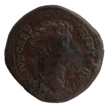 Sestertius of Marcus Aurelius (121–180), issued ca. 145–147; obverse: head of young Marcus Aurelius