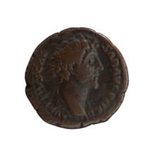 Dupondius depicting head of young Marcus Aurelius without a covering, with drapery on the left