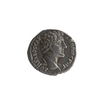 Denarius depicting a young head of Marcus Aurelius without a covering, with drapery on the left