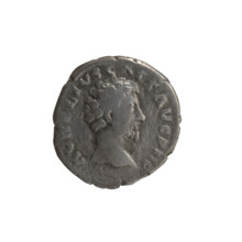 Denarius of Marcus Aurelius (121–180; Roman emperor 161–180), struck ca. 159–160. Obverse: Head of