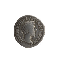 Denarius of Marcus Aurelius (121–180; Roman emperor 161–180). Obverse: Head of Marcus Aurelius with