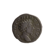 Denarius of Marcus Aurelius (121–180; Roman emperor 161–180). Obverse: head of Marcus Aurelius