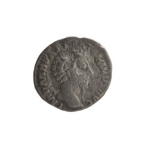 Denarius of Marcus Aurelius (121–180; Roman emperor 161–180), c. 161–162. Obverse: head of Marcus