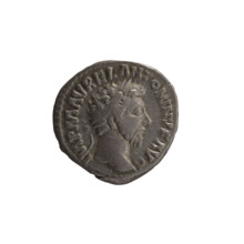 Denarius of Marcus Aurelius (121–180; Roman emperor 161–180). Obverse: Head of Marcus Aurelius with
