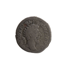 Denarius of Marcus Aurelius (121–180; Roman emperor 161–180). Obverse: Head of Marcus Aurelius with