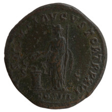 Sestertius of Marcus Aurelius (121–180; Roman emperor 161–180), obverse: head of Marcus Aurelius