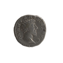 Denarius of Marcus Aurelius (121–180; Roman emperor 161–180). Obverse: head of Marcus Aurelius